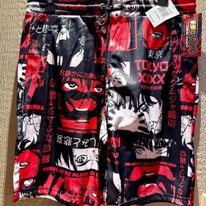 Drill NYC Tokyo XXX Graphic Shorts Red Black Anime Streetwear Size Medium